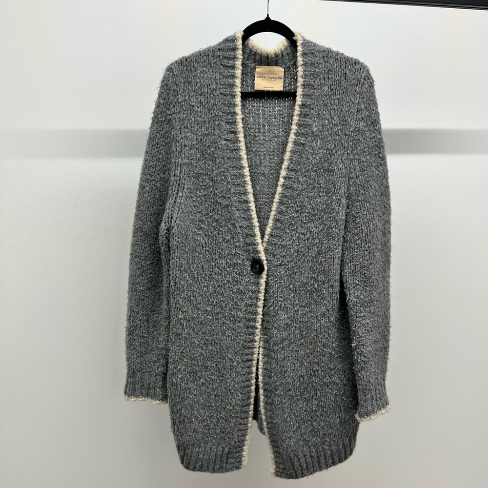 Cream and Gray Chunky Knit Cardigan